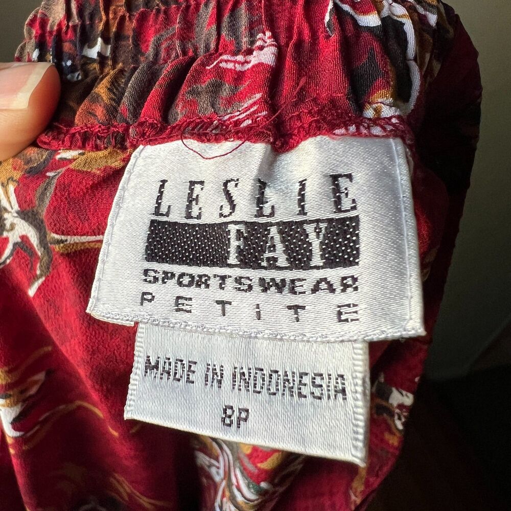 Vintage Leslie Fay Red Equestrian Horse Print Midi Skirt Derby Prairie Size 8P - Picture 8 of 12